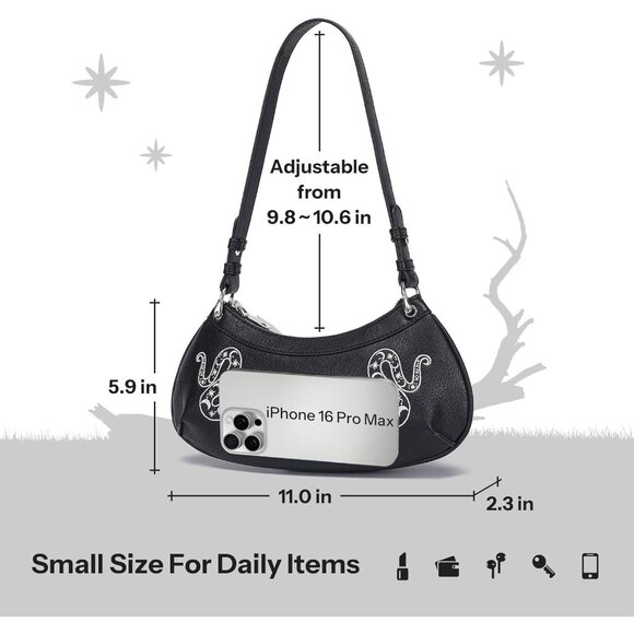 Bat Goth Mini Purse Women Y2K Small Shoulder Bag Star Charm Fashion Black Snake - Picture 7 of 8
